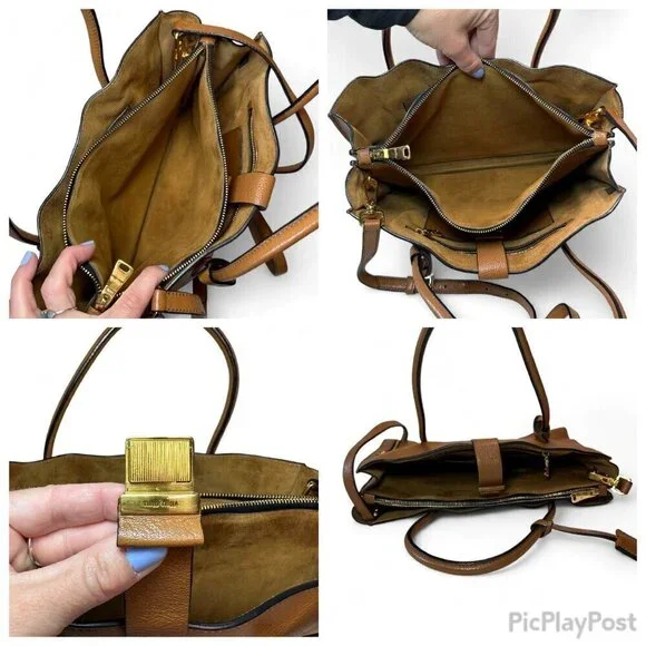 Miu Miu Madras Brown Leather 2 Way Tote - Picture 11 of 16